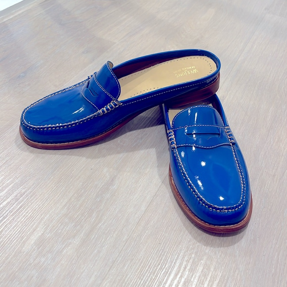 FP x G.H. Bass & Co Weejuns Women's Wynn Blue Patent leather Penny Mules Size 11